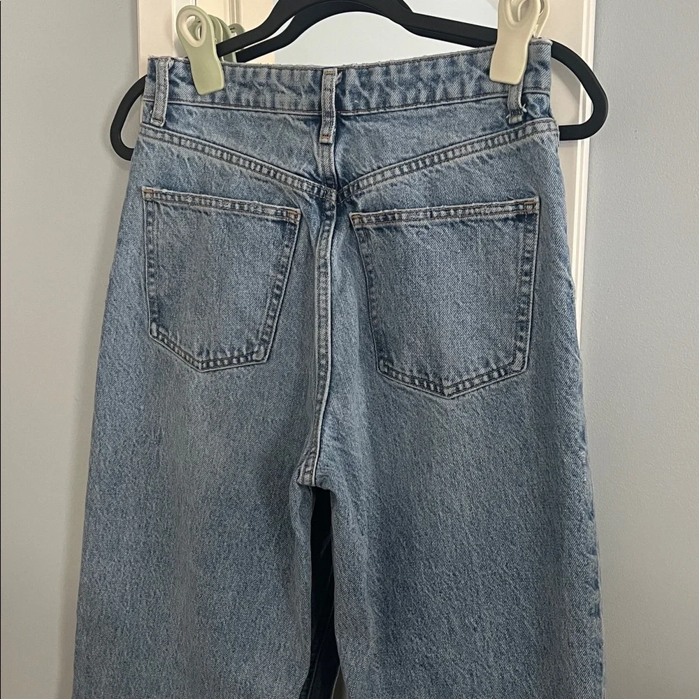 Zara Light Wash Distressed Wide Leg Jeans Sz 4 - Picture 5 of 8